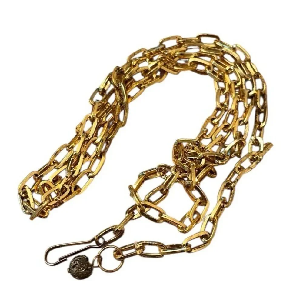 Womens Large XL Chain Link Gold Tone Metal Waist Chain Belt Adjustable 47 In